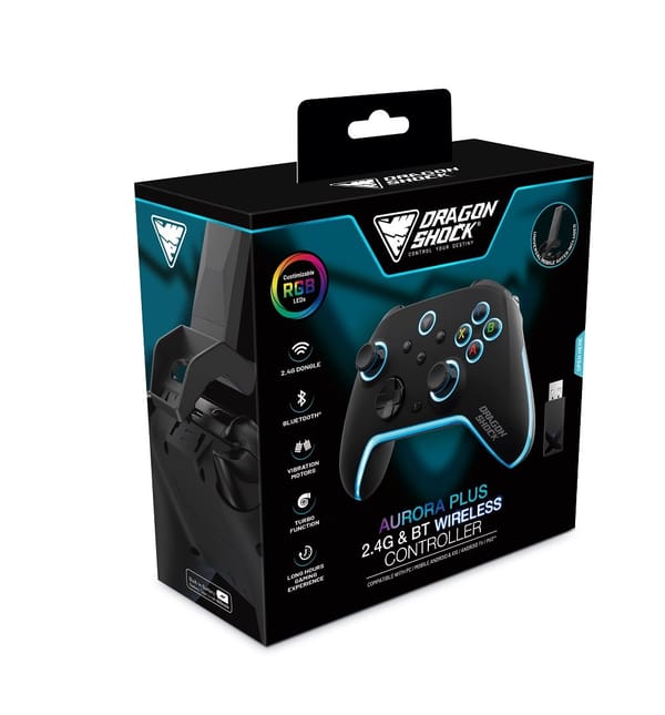 DragonShock - AURORA PLUS - Drahtloser Controller Schwarz mit mobilem Adapter für PS3, PC, Android und IOS