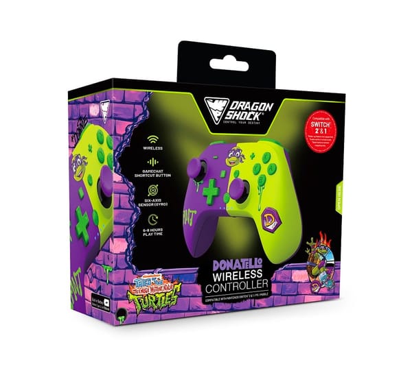 DragonShock - PopTop+ TMNT Cowabunga Donatello Bluetooth Funkcontroller für Switch, Switch 2, PC und Mobilgeräte