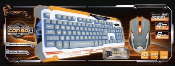 Dragonwar Sencaic Combo LED-Gaming-Maus 3200 DPI / 6 Tasten + Hintergrundbeleuchtung Semi-Mechanical Gaming Keyboard White Qwerty mit 8 programmierbaren Tasten und Nummernblock