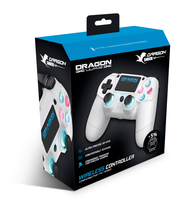 Dragonwar - Dragon Shock 4 Draadloze Controller Wit voor PS4, PC en Mobiel