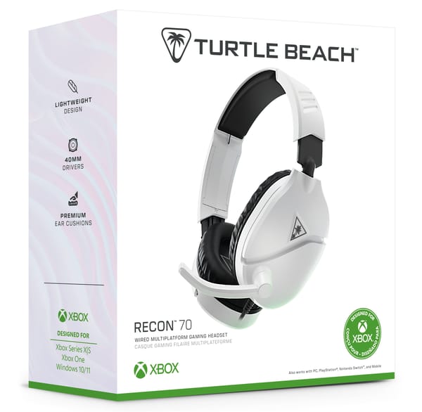 Turtle Beach - Ear Force Recon 70X Kabelgebundenes Gaming-Headset Weiß für die Xbox Serie, Xbox One, PS5, PS4, Switch, PC & Handy