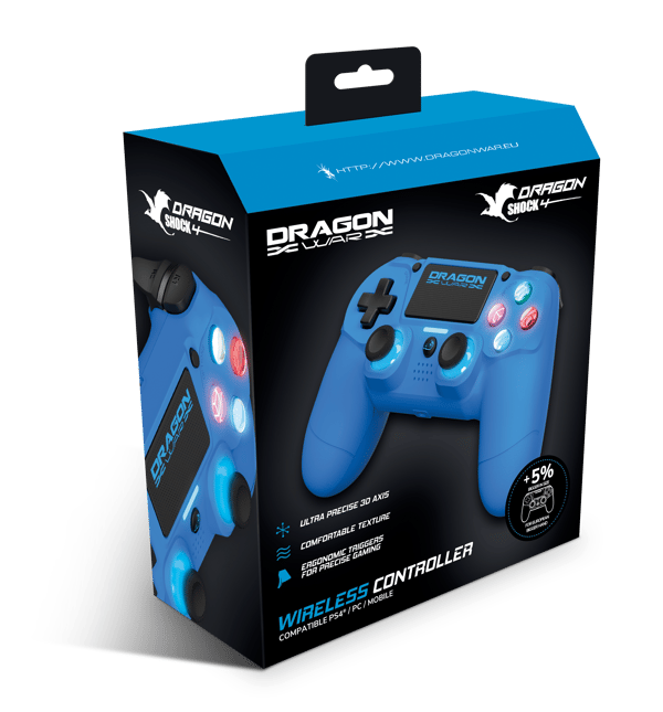 Dragonwar - Dragon Shock 4 Wireless Controller Blue for PS4, PC & Mobile