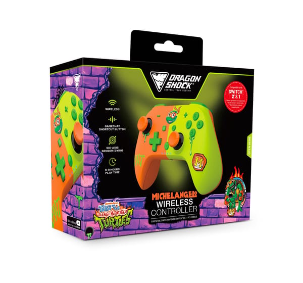 DragonShock - PopTop+ TMNT Cowabunga Michelangelo Bluetooth Funkcontroller für Switch, Switch 2, PC und Mobilgeräte