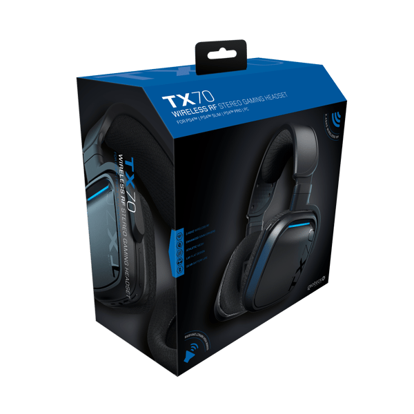 Gioteck - TX70 Drahtloses RF-Stereo-Gaming-Headset mit Crystal Clear Chat , Athletische Maschenpolster, 90-Grad-Drehung des Bechers - Schwarz