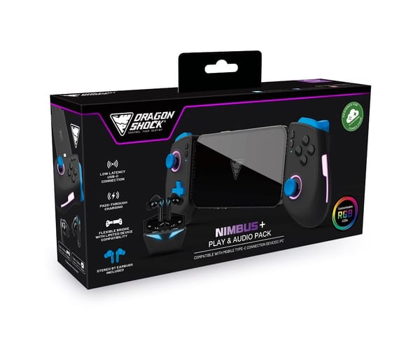 DragonShock - Nimbus+ Play und Audio Pack - Drahtloser Bluetooth-Controller Schwarz für Mobiltelefone