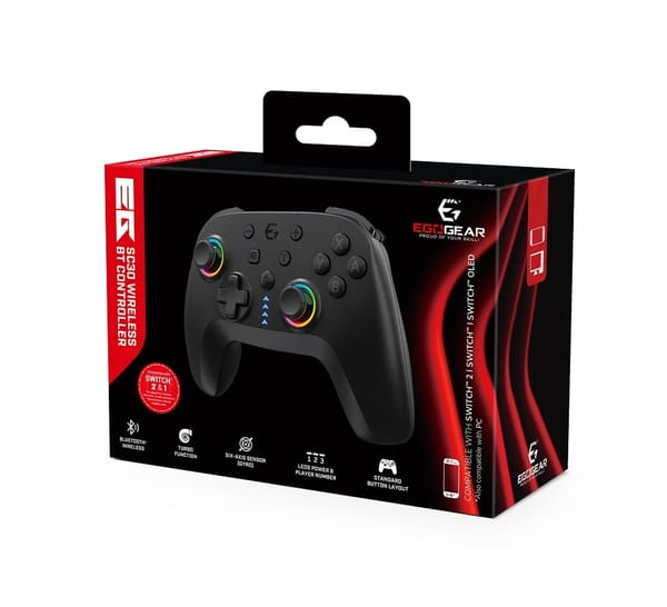 EgoGear - SC30 Wireless Bluetooth Controller Black for Switch 2, Switch, Switch OLED, PS3 and PC