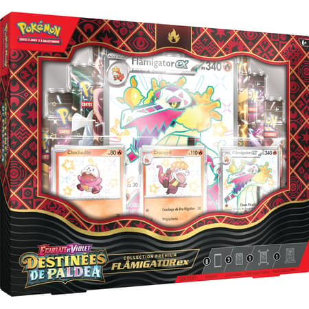 Pokémon JCC - Écarlate et Violet - Collection Premium Destinées de Paldea (Miascarade-ex / Flâmigator-ex / Palmaval-ex - 1x Boite aléatoire) - 3