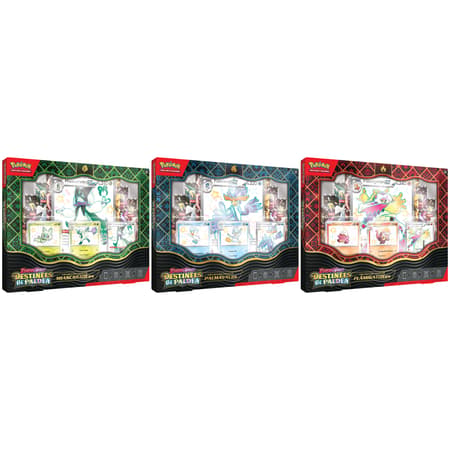 Pokémon JCC - Écarlate et Violet - Collection Premium Destinées de Paldea (Miascarade-ex / Flâmigator-ex / Palmaval-ex - 1x Boite aléatoire)