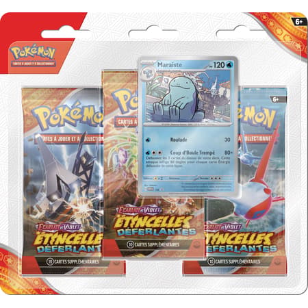 Pokémon JCC - Écarlate et Violet - Pack Blister de 3 Boosters EV08 Étincelles Déferlantes Maraiste et Électhor (1 Booster aléatoire) - 2