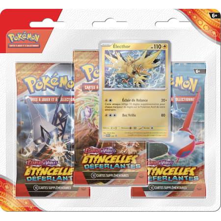 Pokémon JCC - Écarlate et Violet - Pack Blister de 3 Boosters EV08 Étincelles Déferlantes Maraiste et Électhor (1 Booster aléatoire) - 3