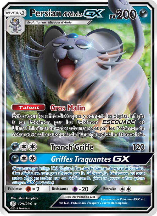 Persian d’Alola GX 129 Soleil et Lune Éclipse Cosmique
