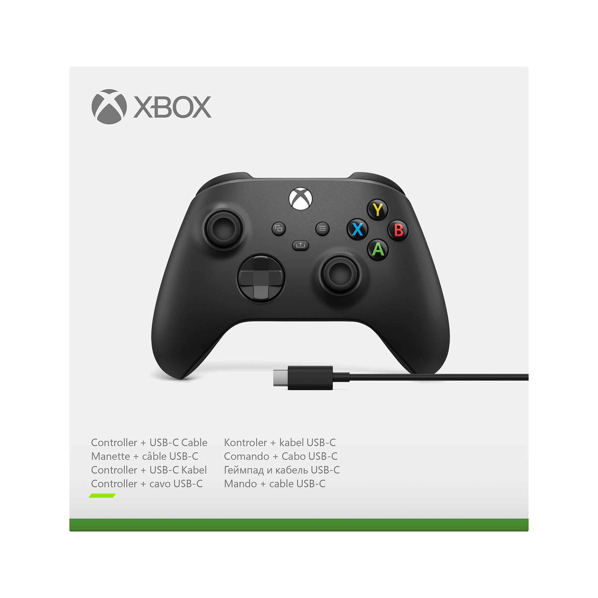 Manette sans fil Xbox Carbon Black + Cable USB-C pour Xbox Series X|S, Xbox One, Windows 10 et Mobile