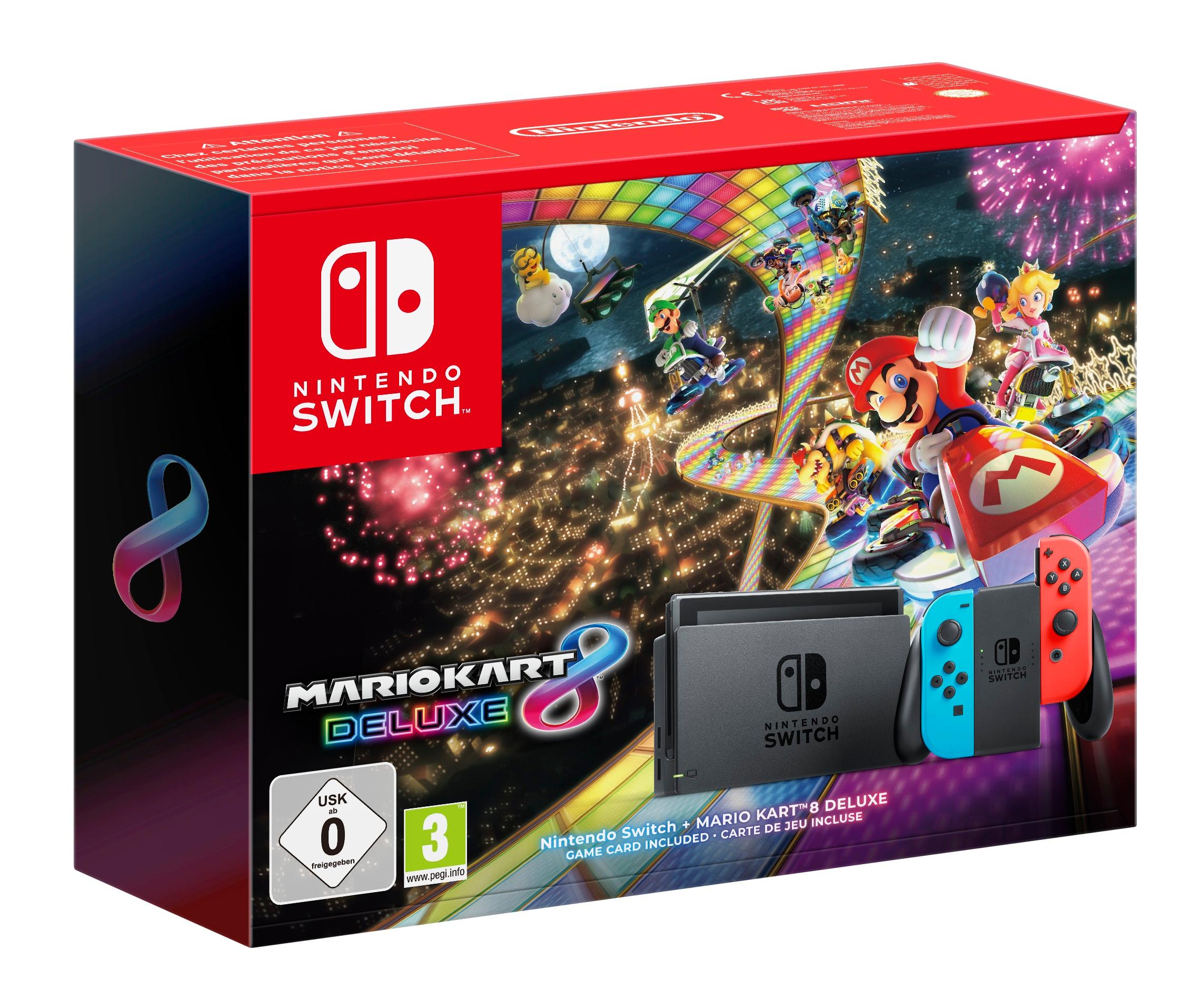 Console Nintendo Switch avec paire de Joy-Con Neon Rouge et Bleu + Mario Kart 8 Deluxe