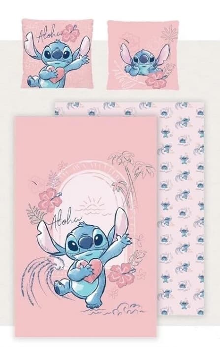 Lilo et Stitch - Housse de couette en 100% coton Coeur Aloha (240x220cm + 2x 63x63cm)