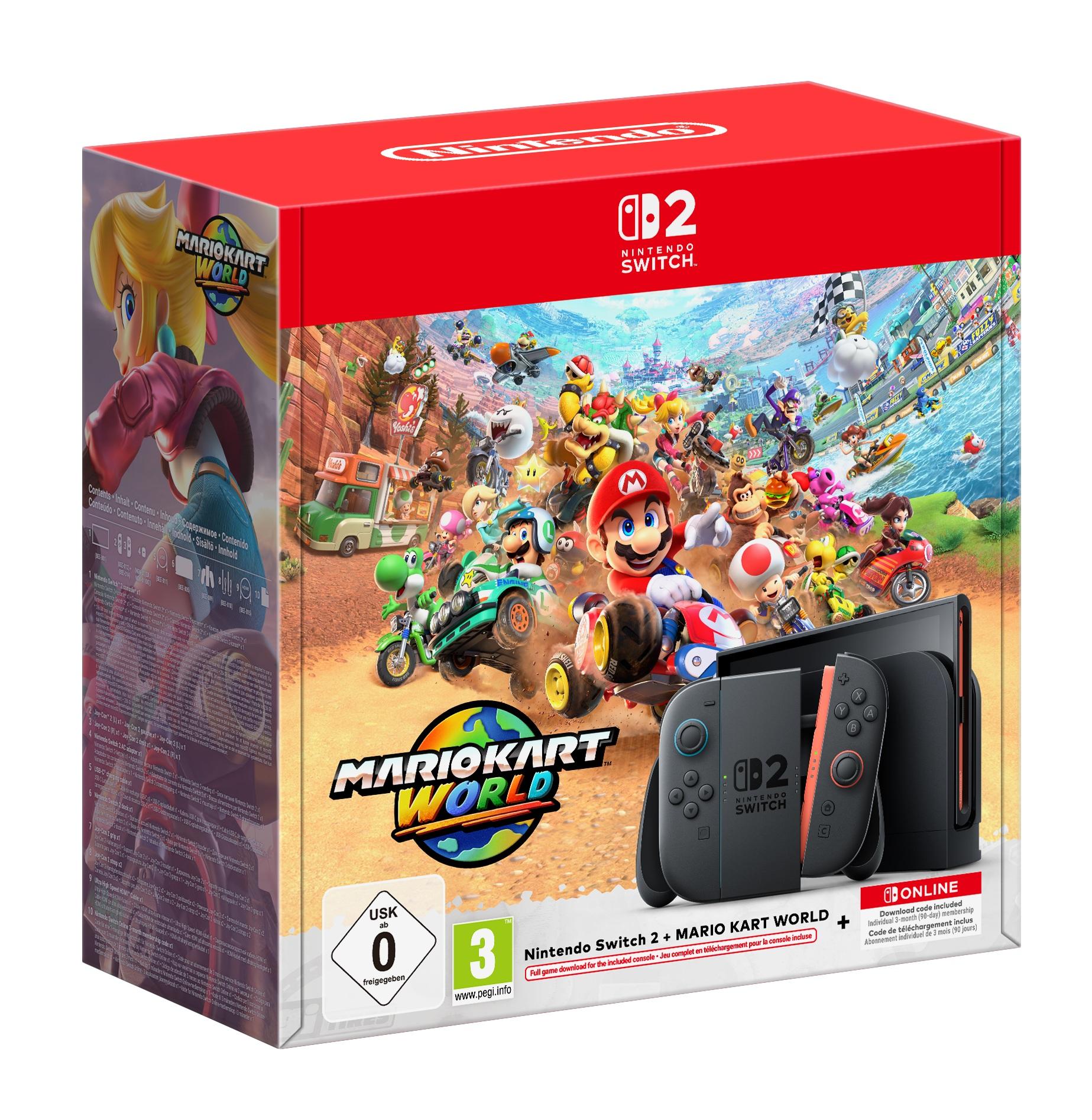 Console Nintendo Switch 2 + Mario Kart World (Code-in-a-box) + Abonnement individuel de 3 mois au Nintendo Switch Online