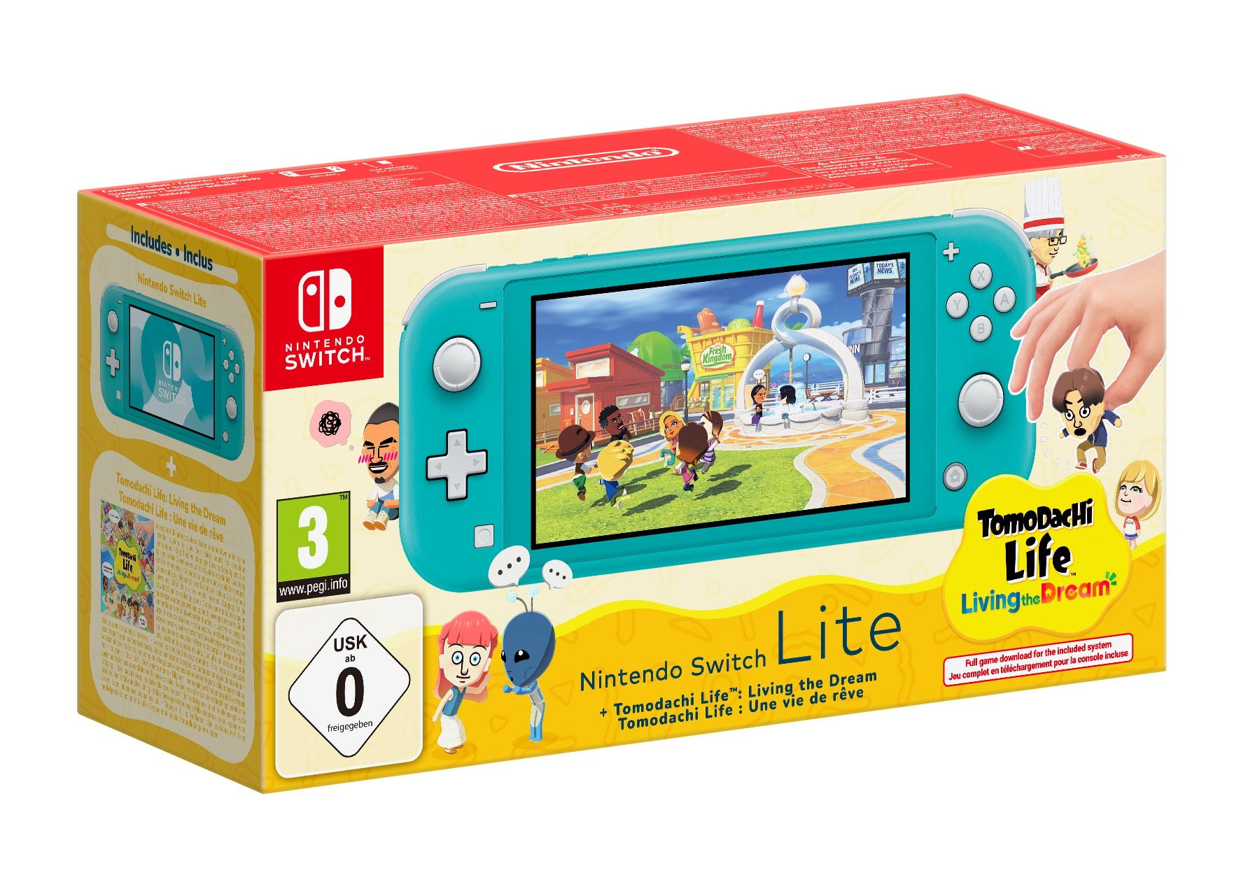 Nintendo Switch Lite Console Turquoise + Tomodachi Life: Living the Dream (Code-in-a-box)